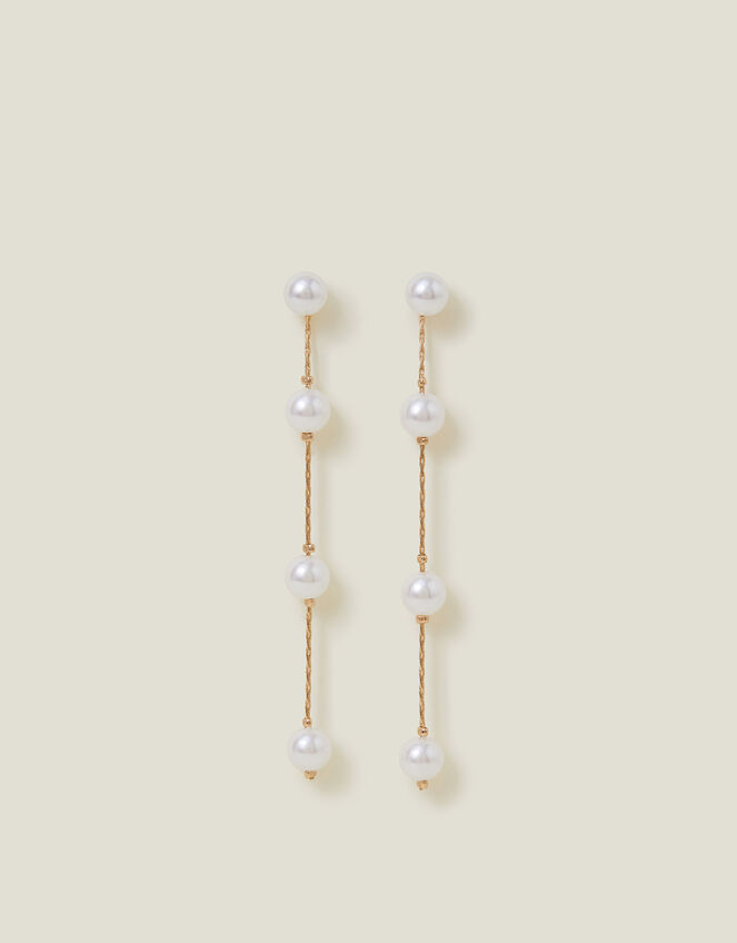 Pearl Station Long Drop Earrings, , large