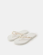 Bead Embellished Flip Flops, White (WHITE), large