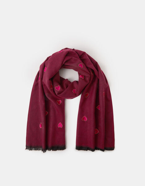 Heart Embroidered Blanket Scarf, Red (BURGUNDY), large