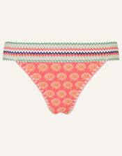 Shell Print Elastic Trim Bikini Bottoms, Orange (CORAL), large