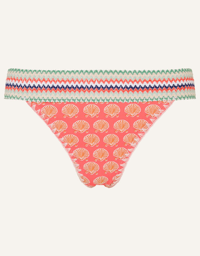 Shell Print Elastic Trim Bikini Bottoms, Orange (CORAL), large