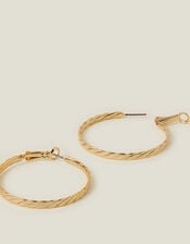 14ct Gold-Plated Flat Twist Hoop Earrings, , large