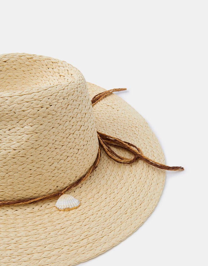 Shell Charm Straw Fedora Hat, , large