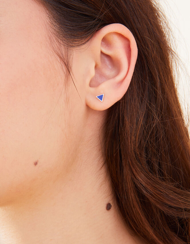 Sterling Silver Triangle Stud Earrings Set of Two, , large