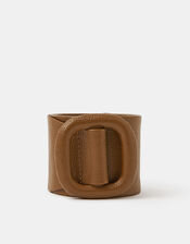 Wide Leather Belt, Tan (TAN), large