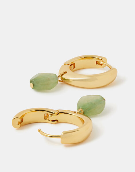 14ct Gold-Plated Green Aventurine Drop Hoop Earrings, , large