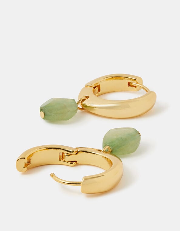 14ct Gold-Plated Green Aventurine Drop Hoop Earrings, , large