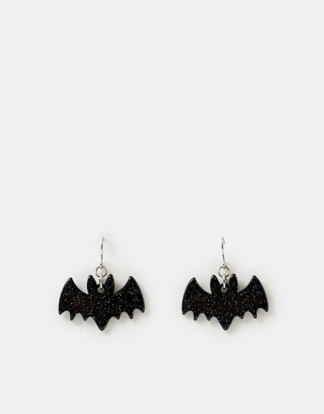 Halloween Glitter Bat Drop Earrings, , large