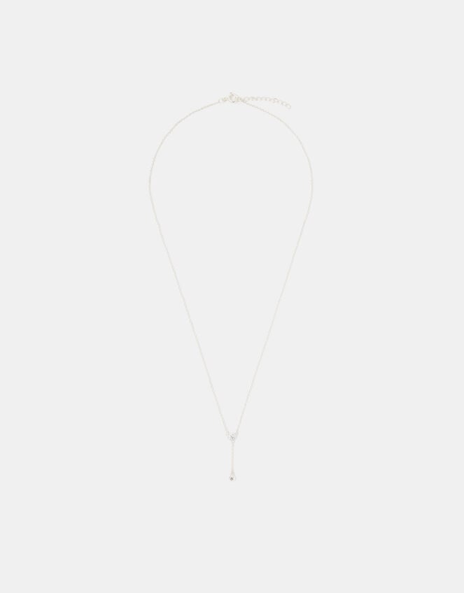 Sterling Silver Diamanté Lariat Necklace, , large