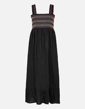 Smocked Midi Dress, Black (BLACK), large