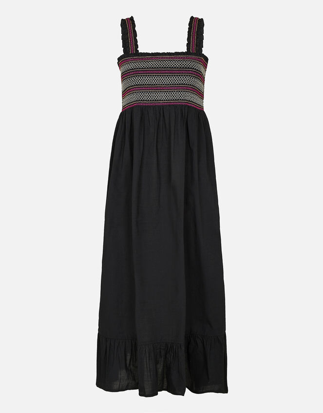 Smocked Midi Dress, Black (BLACK), large