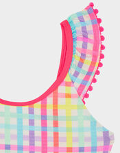 Girls Rainbow Check Swimsuit, Multi (BRIGHTS-MULTI), large