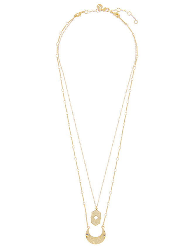Layered Fan Pendant Necklace Set, , large