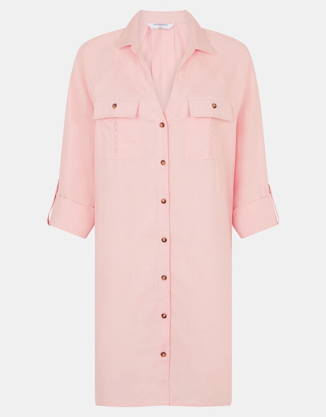 Lace Trim Beach Cover Up Shirt, Pink (PINK), large