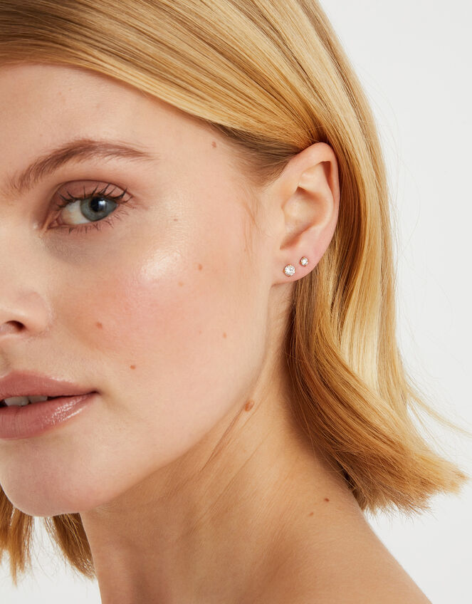 3-Pack 14ct Gold-Plated Crystal Stud Earrings, , large