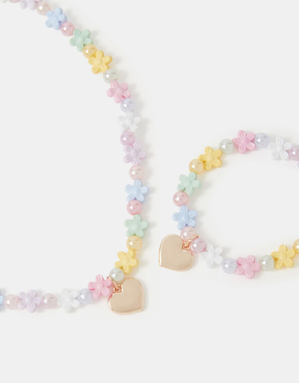 Girls Beaded Flower Necklace & Bracelet Set, , large