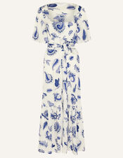 Paisley Tie Waist Midi Dress, White (WHITE), large