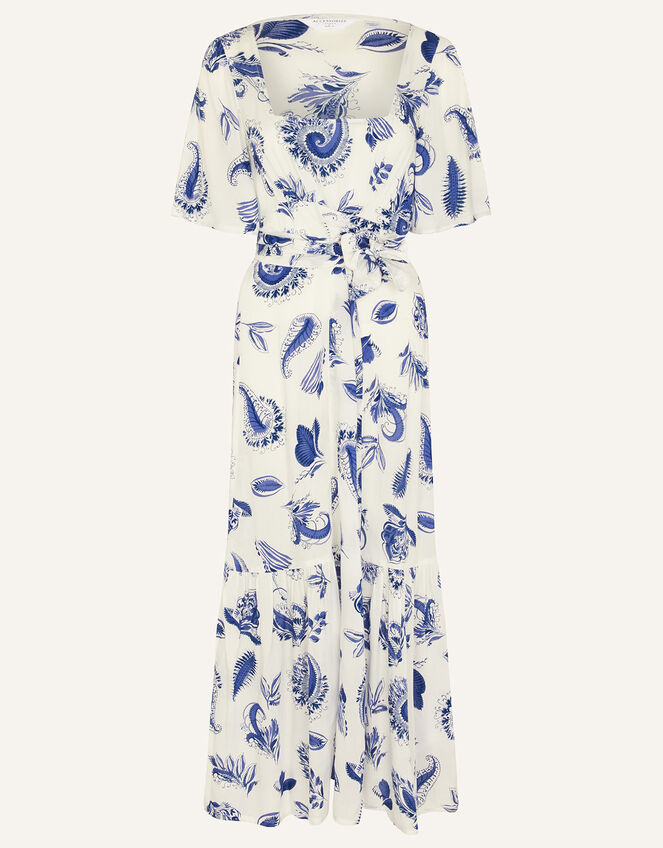 Paisley Tie Waist Midi Dress, White (WHITE), large