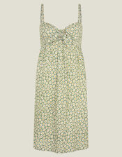 Daisy Print Tie-Front Mini Dress, Green (LIGHT GREEN), large