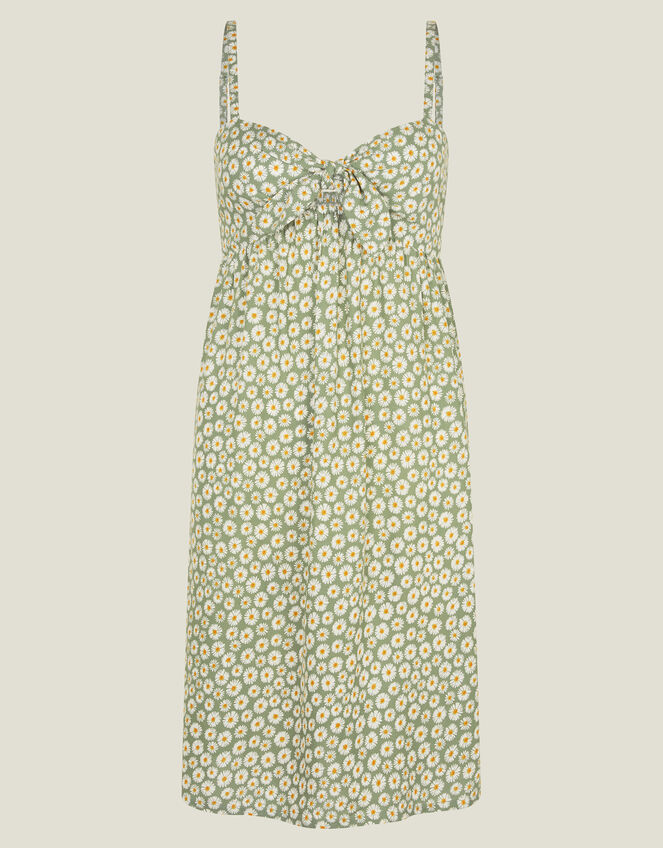 Daisy Print Tie-Front Mini Dress, Green (LIGHT GREEN), large