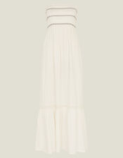 Shirred Bandeau Midi Dress, Ivory (IVORY), large