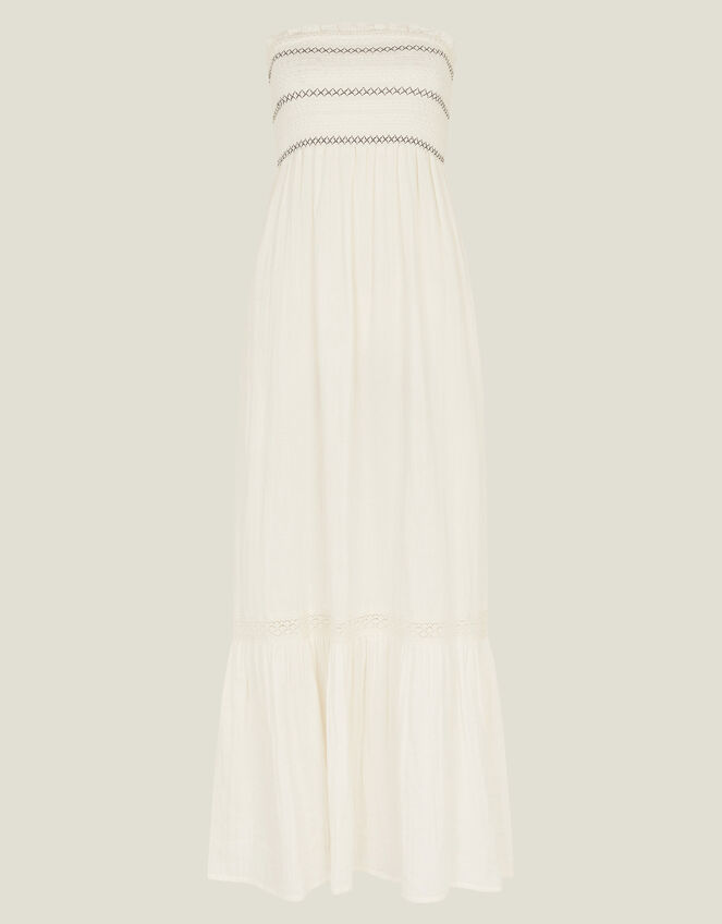Shirred Bandeau Midi Dress, Ivory (IVORY), large
