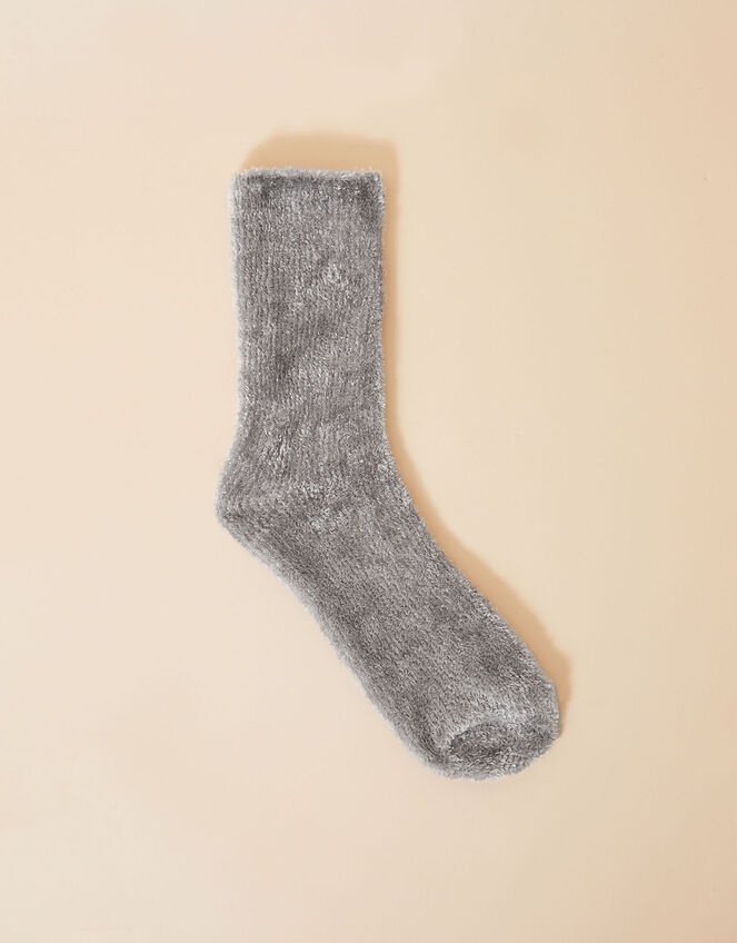 Fluffy Chenille Cosy Socks, Grey (GREY), large