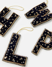 Embellished Initial Hanging Decoration, Blue (NAVY), large