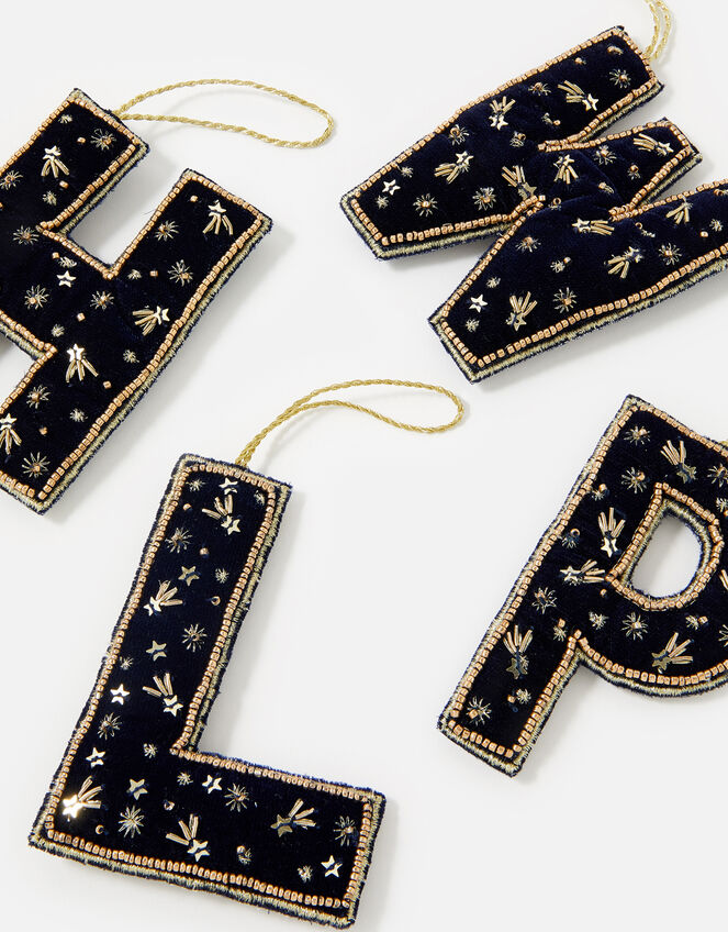 Embellished Initial Hanging Decoration, Blue (NAVY), large