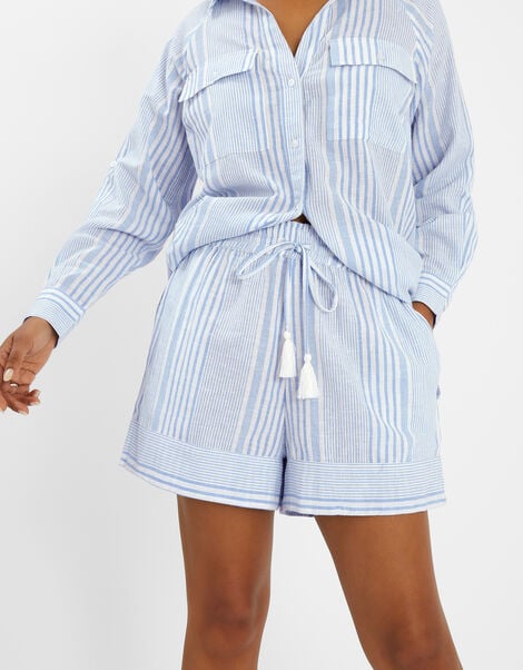 Stripe Drawstring Shorts, Blue (BLUE), large
