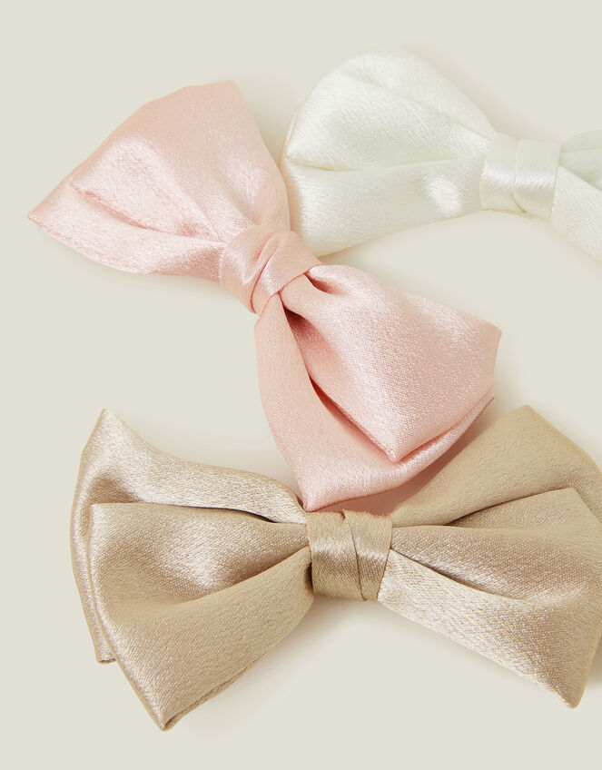3-Pack Girls Satin Bow Hair Clips, , large