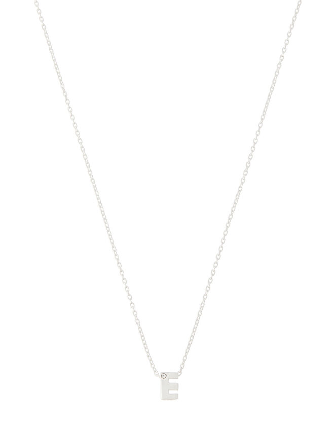 Sterling Silver Sparkle Initial Necklace - E, , large