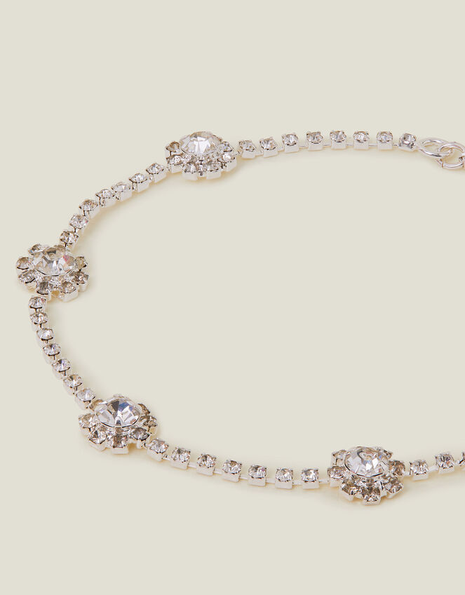 Sterling Silver-Plated Diamante Flower Bracelet, , large