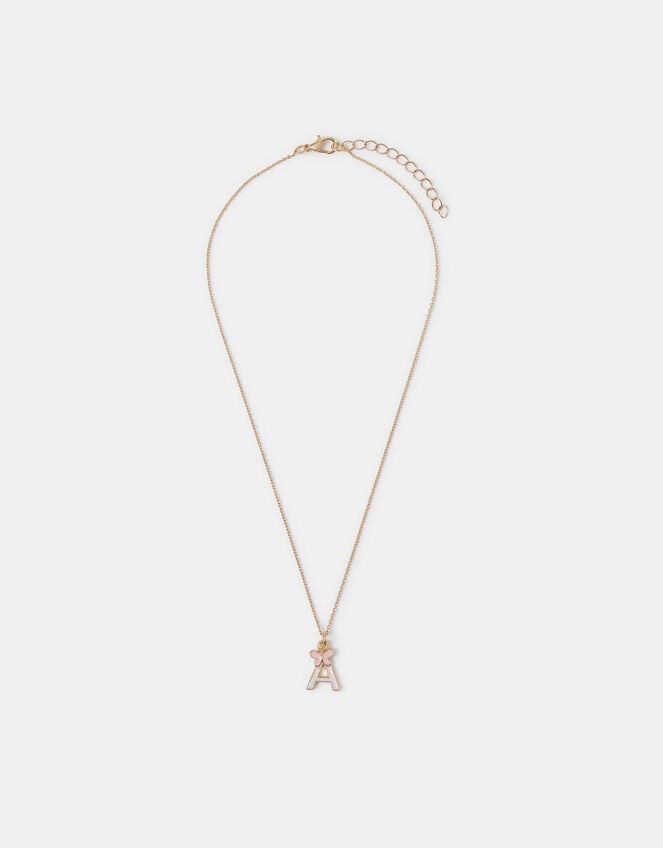 Girls Butterfly Initial Pendant Necklace, Pink (PINK), large