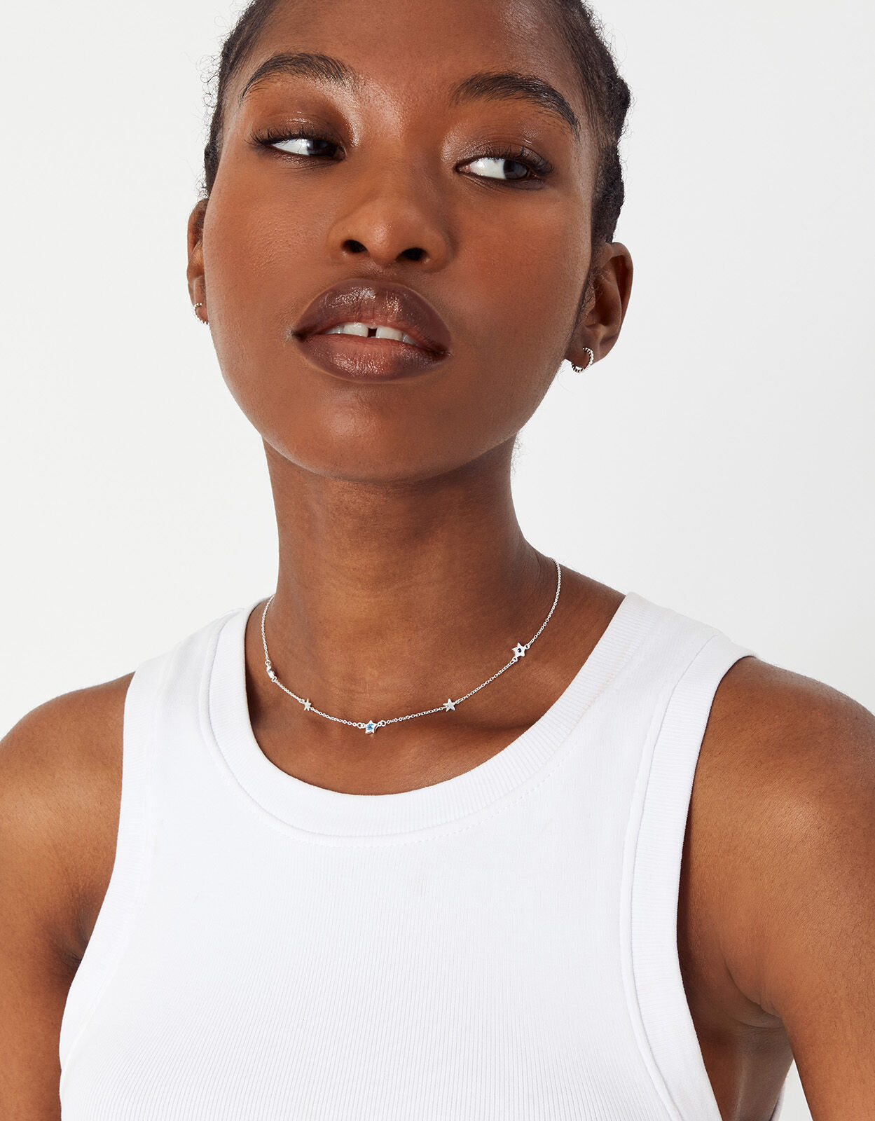 Sterling Silver Birthstone Star Station Necklace Multi