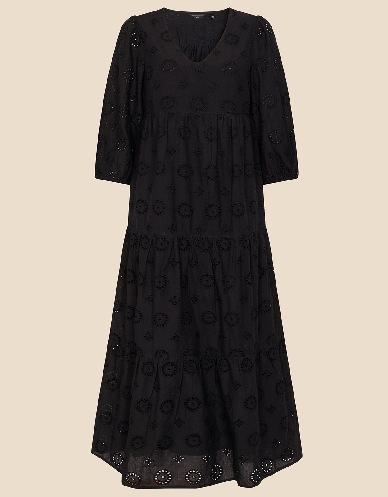 Black broderie midi online dress