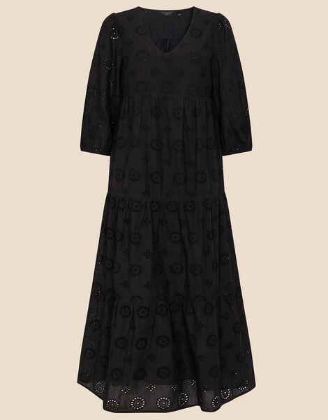 Schiffli Midi Dress Black, Black (BLACK), large