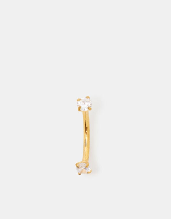 14ct Gold-Plated Cubic Zirconia Curved Barbell, , large