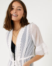 Dobby Tiered Sleeve Kaftan, White (WHITE), large