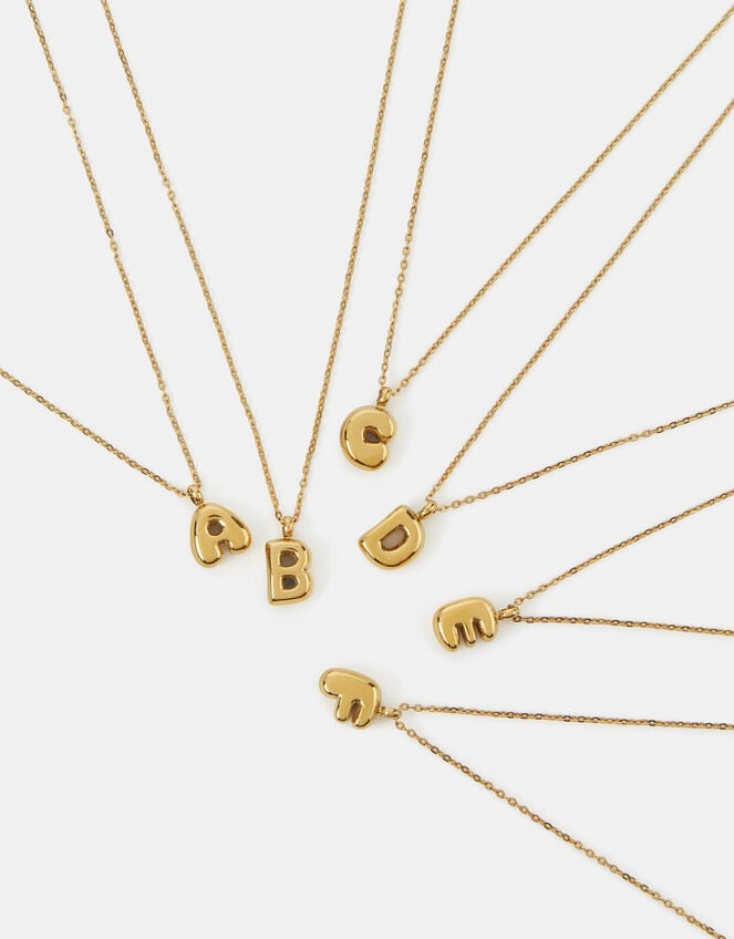 Stainless Steel Bubble Initial Pendant Necklace, Gold (GOLD), large