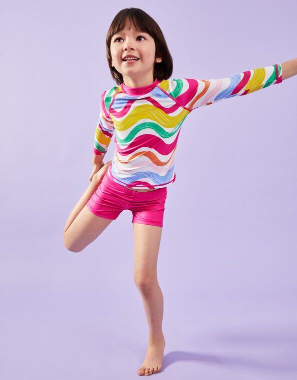 Girls Wavy Stripe Set Swim Set, Multi (BRIGHTS MULTI), large