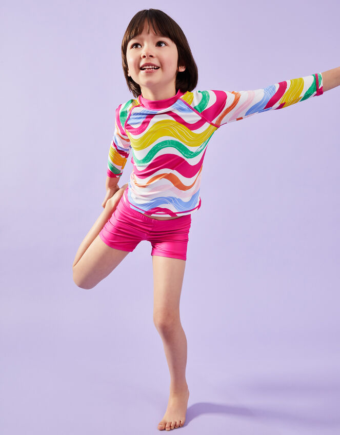 Girls Wavy Stripe Set Swim Set, Multi (BRIGHTS MULTI), large