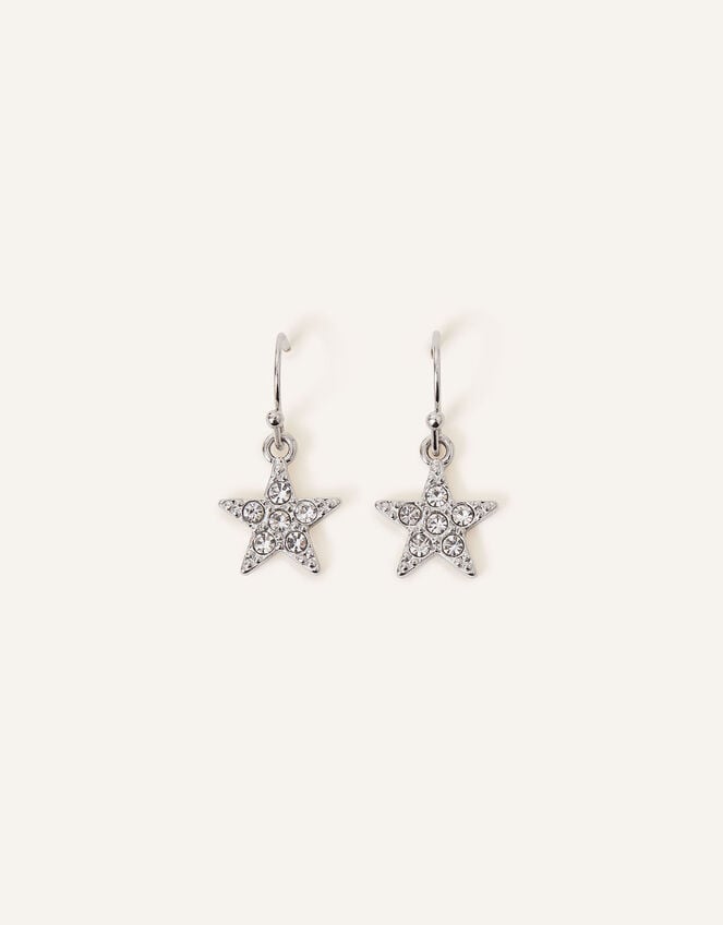 Pave Star Short Drop Earrings, , large