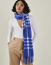 Check Blanket Scarf, Blue (BLUE), large