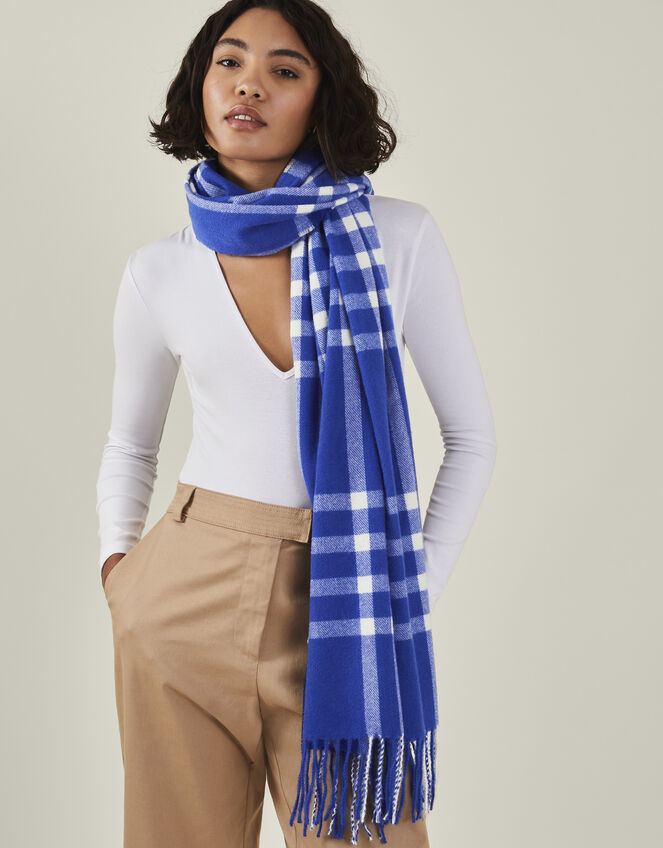 Check Blanket Scarf, Blue (BLUE), large