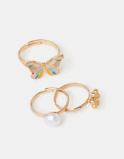 3-Pack Girls Butterfly Adjustable Rings, , large