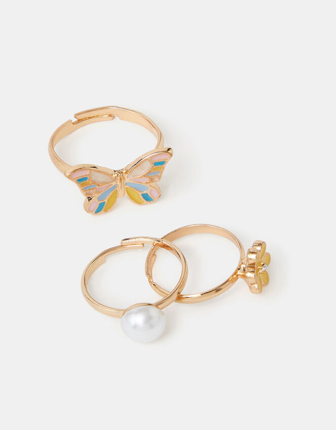 3-Pack Girls Butterfly Adjustable Rings, , large