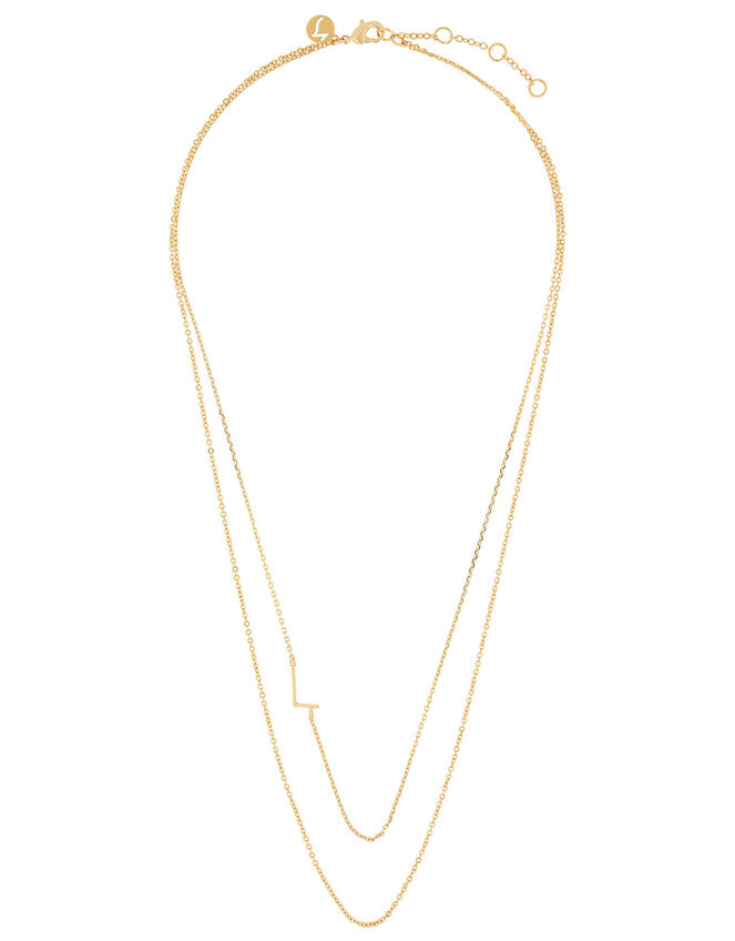 Gold-Plated Double Chain Initial Necklace - L, , large