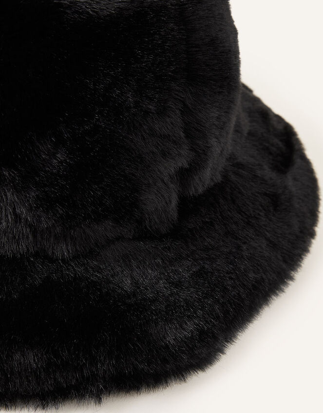 Luxe Faux Fur Bucket Hat, Black (BLACK), large