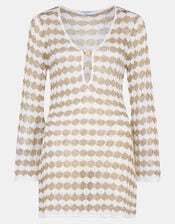 Metallic Crochet Mini Beach Dress, Gold (GOLD), large